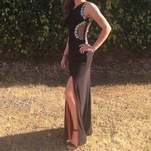 Black formal dress w pink slit